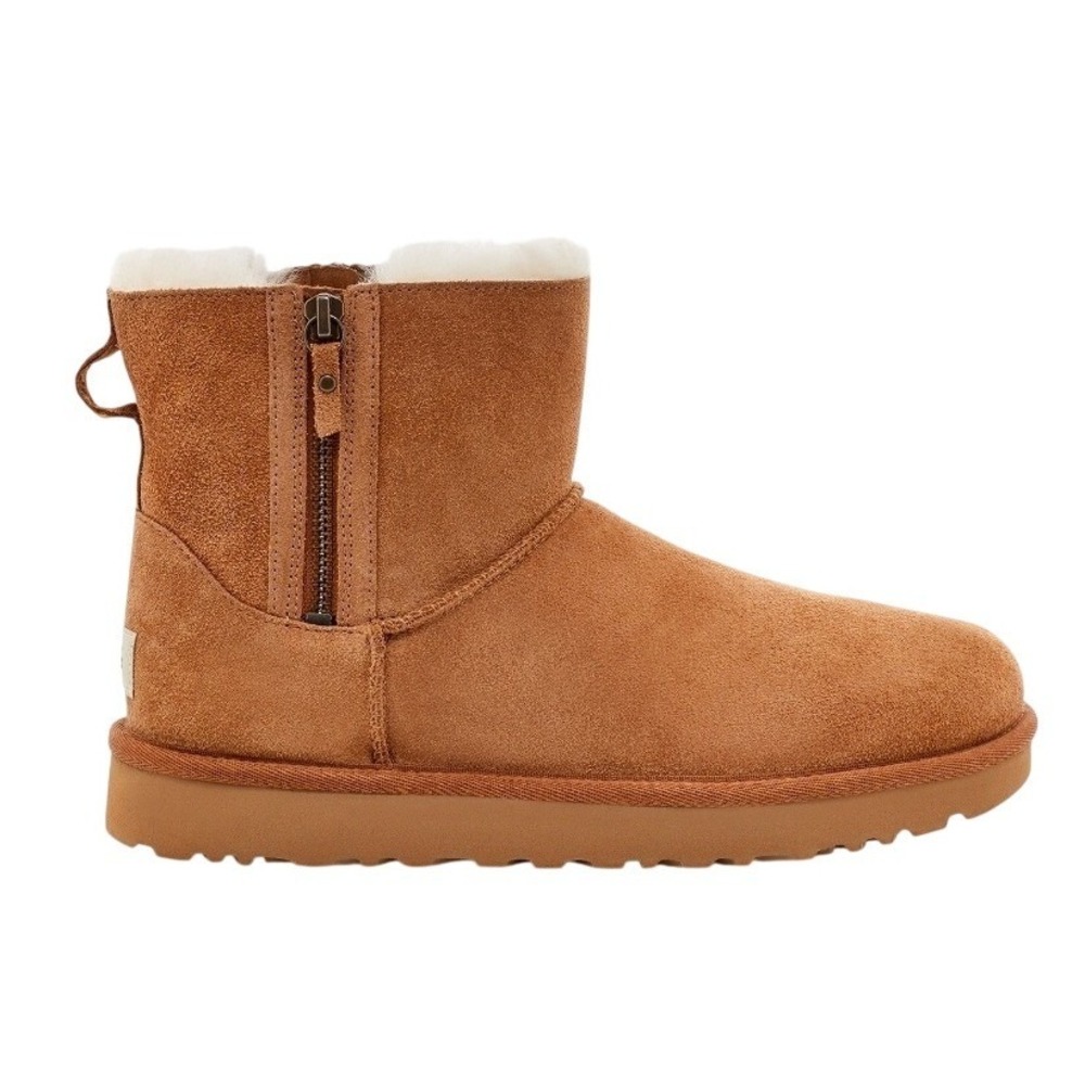 UGG Classic‎ Double Zipper Fashion Boots Chestnut Suede Sheepskin Lined